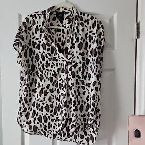 W5 White Animal Print Blouse with Brown Spots